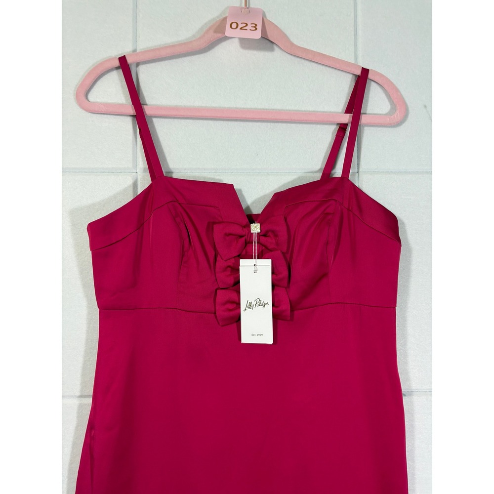 Lilly Pulitzer Jean Maxi Dress Raspberry Rouge Pink Bow 017290 Size 14 - Picture 11 of 13